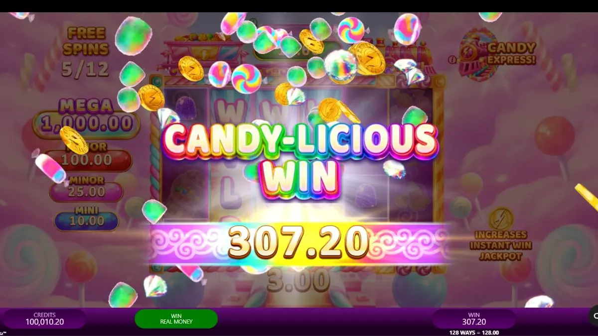 Tampilan visual cerah dan penuh warna dari slot Candy Express Gold Blitz