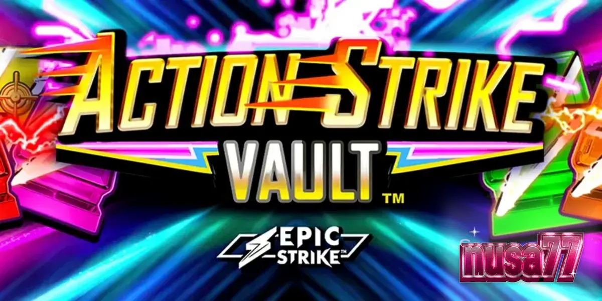Tampilan visual slot Action Strike Vault dengan tema neon luar angkasa
