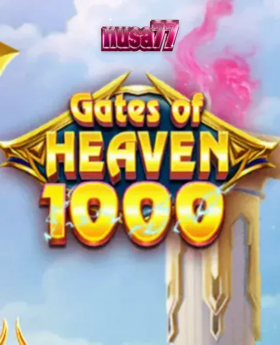 Pemandangan gerbang surgawi dengan elemen Zeus dalam slot Gates of Heaven 1000